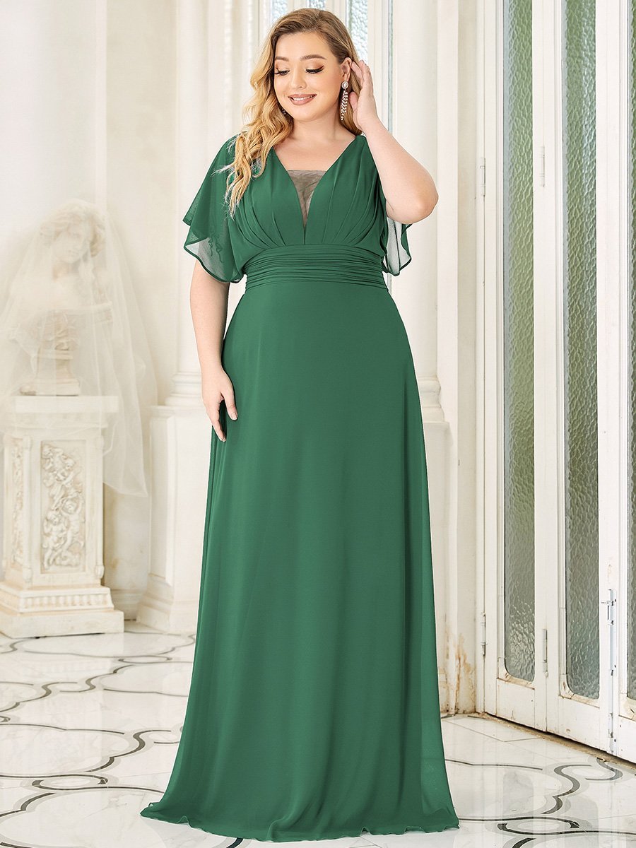 A-Line Empire Waist Chiffon Plus Size Wholesale Evening Party Dress - Price Connection