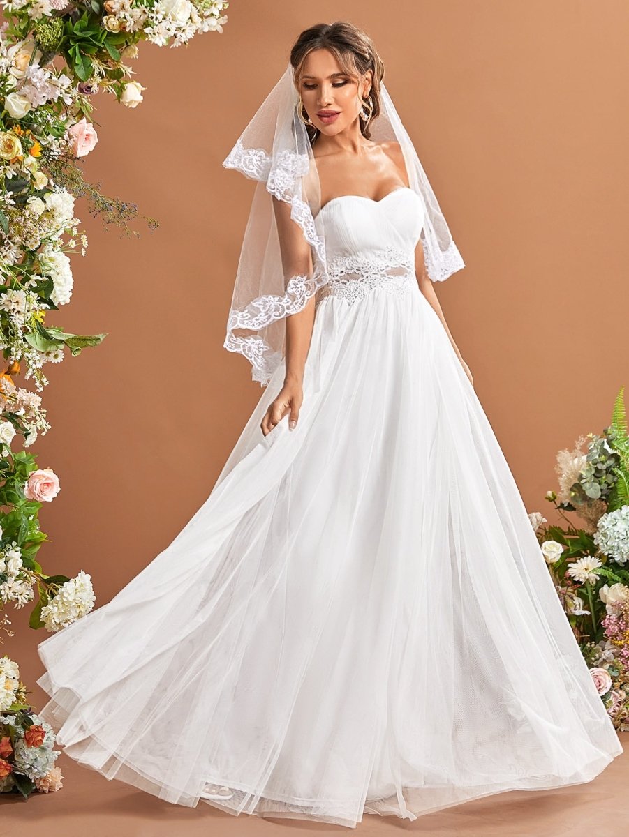 Belle Contrast Guipure Lace Mesh Tube Wedding Dress Without Veil - Price  Connection – Price Connection