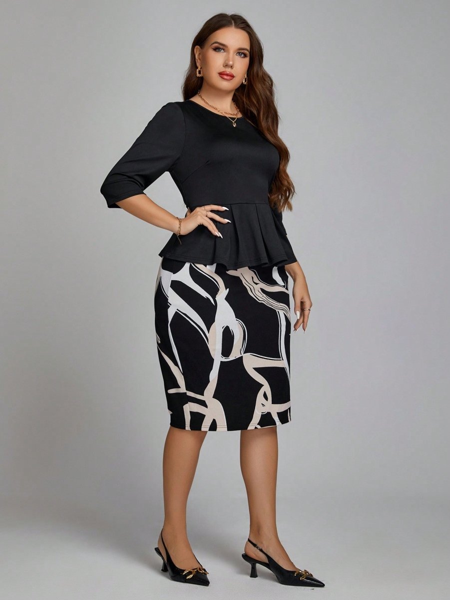 Clasi Plus Ruffle Hem Top & Graphic Print Skirt - Price Connection