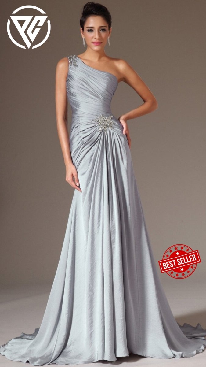 New Stylish Wedding Reception Dress, One Shoulder Prom Gown,Pleated Mermaid Evening Dresses - Price Connection