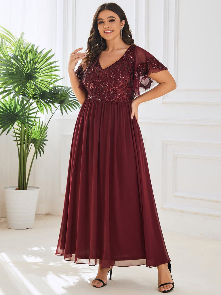 SHEIN LUNE Plus Size Women's Embroidered Chiffon Formal Dress With