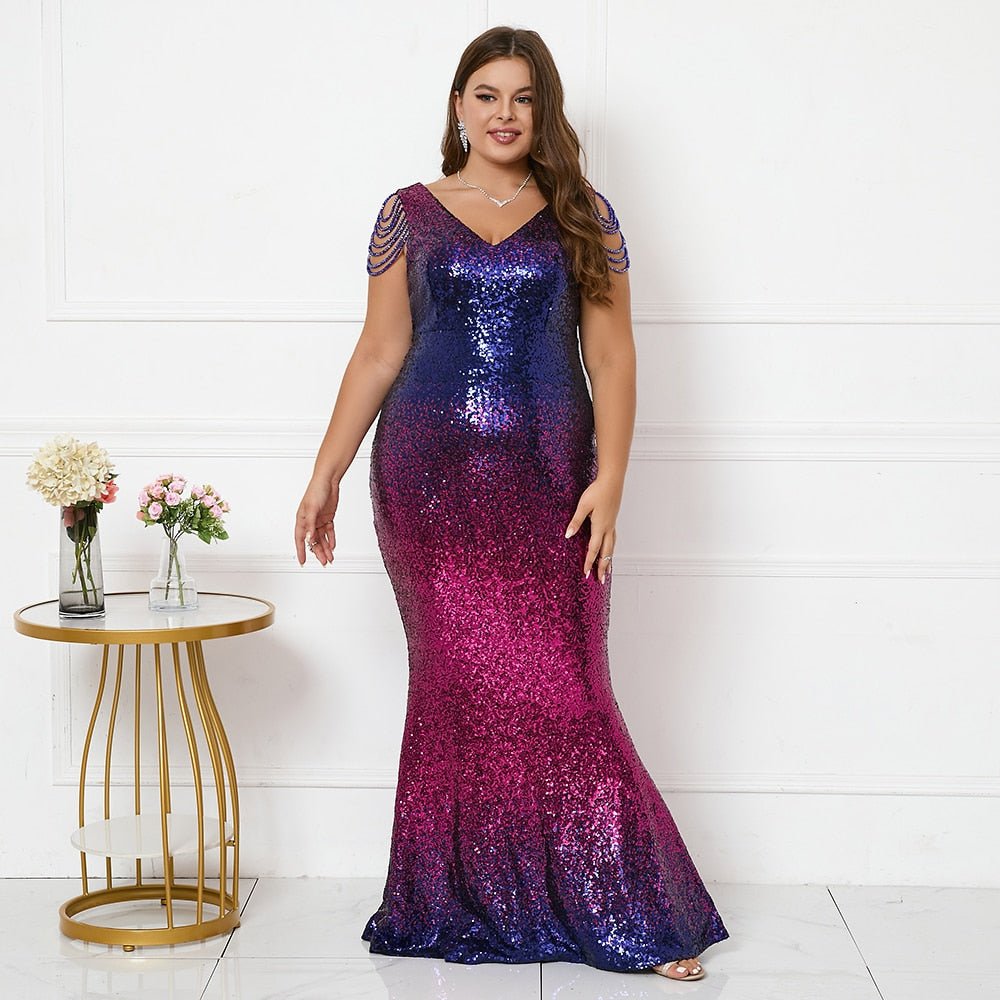 Plus Size Women Black & Gold Maxi Sequin Beaded Evening Dress - Price Connection